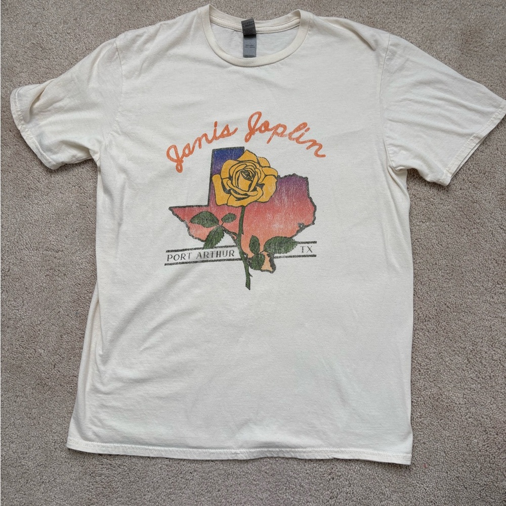 Janis Joplin Concert Graphic Cream T-Shirt Tee
